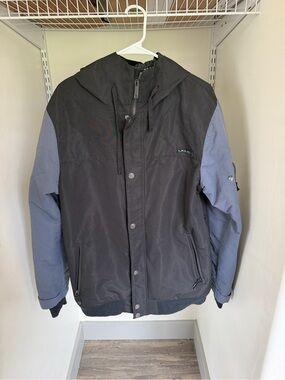 Liquid Hooded Two-Tone Ski Jacket - Black with Slate Blue Sleeves